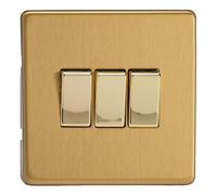 Varilight 3-Gang 10A 1- or 2-Way Rocker Switch Brushed Brass