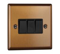 Varilight 3-Gang 10A 1- or 2-Way Rocker Switch Brushed Bronze