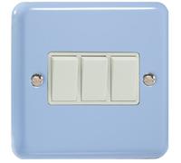 Varilight 3-Gang 10A 1- or 2-Way Rocker Switch Duck Egg Blue