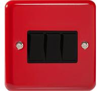 Varilight 3-Gang 10A 1- or 2-Way Rocker Switch Pillar Box Red