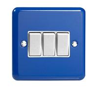 Varilight 3-Gang 10A 1- or 2-Way Rocker Switch Reflex Blue