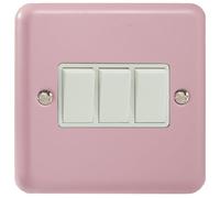 Varilight 3-Gang 10A 1- or 2-Way Rocker Switch Rose Pink