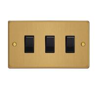 Varilight 3-Gang 10A 1- or 2-Way Rocker Switch (Twin Plate) Brushed Brass
