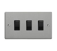 Varilight 3-Gang 10A 1- or 2-Way Rocker Switch (Twin Plate) Brushed Steel