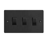Varilight 3-Gang 10A 1- or 2-Way Rocker Switch (Twin Plate) Matt Black