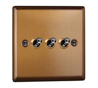 Varilight 3-Gang 10A 1- or 2-Way Toggle Switch Brushed Bronze