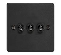 Varilight 3-Gang 10A 1- or 2-Way Toggle Switch Matt Black