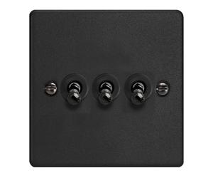 Varilight 3-Gang 10A 1- or 2-Way Toggle Switch Matt Black
