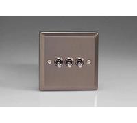 Varilight 3-Gang 10A 1- or 2-Way Toggle Switch Pewter
