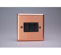 Varilight 3-Gang 10A Rocker Switch In Brushed Copper With Black Inserts