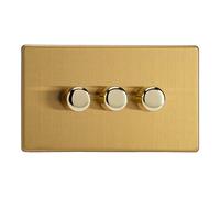 Varilight V-Pro Screwless Brushed Brass 3 Gang LED Trailing Edge Dimmer Switch 1 or 2 Way