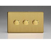 Varilight 3-Gang 2-Way V-Pro Push On/Off Rotary LED Dimmer 3 x 0-120W (Twin Plate) Brushed Brass