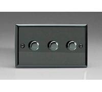 Varilight 3-Gang 2-Way V-Pro Push On/Off Rotary LED Dimmer 3 x 0-120W (Twin Plate) Iridium