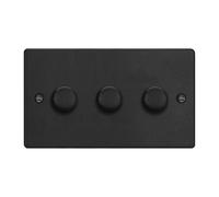 Varilight 3-Gang 2-Way V-Pro Push On/Off Rotary LED Dimmer 3 x 0-120W (Twin Plate) Matt Black