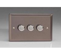 Varilight Classic V-Pro Pewter 3 Gang LED Trailing Edge Dimmer Switch 1 or 2 Way
