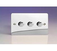 Varilight 3-Gang 2-Way V-Pro Push On/Off Rotary LED Dimmer 3 x 0-120W (Twin Plate) Polished Chrome