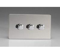 Varilight 3-Gang 2-Way V-Pro Push On/Off Rotary LED Dimmer 3 x 0-120W (Twin Plate) Polished Chrome