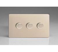 Varilight V-Pro Screwless Satin Chrome 3 Gang LED Trailiing Edge Dimmer Switch 1 or 2 Way