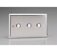 Varilight 3-Gang 6A 1- or 2-Way Push-On/Off Impulse Switch (Twin Plate) Mirror Chrome XCP3