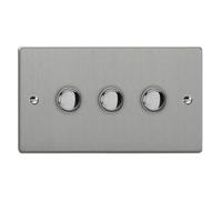 Varilight 3-Gang 6A 1-Way Push-to-Make Momentary Switch (Twin Plate) Brushed Steel