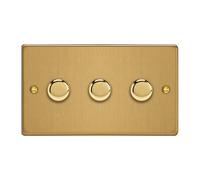 Varilight 3-Gang Matrix Kit for Rotary Dimmers (Twin Plate) Brushed Brass - Plate and Knob(s) only