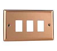 Varilight 3-Gang PowerGrid Plate Including Yoke (Twin Plate) in Polished Copper