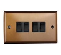 Varilight 4-Gang 10A 1- or 2-Way Rocker Switch (Twin Plate) Brushed Bronze
