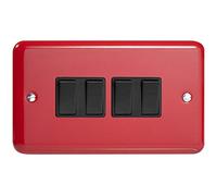 Varilight 4-Gang 10A 1- or 2-Way Rocker Switch (Twin Plate) Pillar Box Red