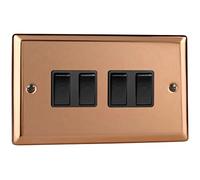 Varilight 4-Gang 10A 1- or 2-Way Rocker Switch (Twin Plate) Polished Copper