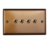 Varilight 4-Gang 10A 1- or 2-Way Toggle Switch (Twin Plate) Brushed Bronze