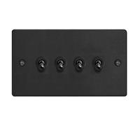 Varilight 4-Gang 10A 1- or 2-Way Toggle Switch (Twin Plate) Matt Black