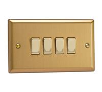 Varilight XB9D Quad Light Switch, 10A, 4-Gang, 2-Way, Classic Brushed Brass