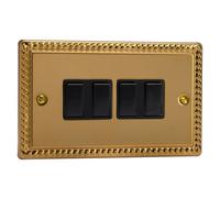 Varilight 4-Gang 10A 1- or 2-Way Rocker Switch (Twin Plate) Georgian Brass