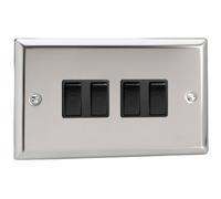 Varilight 4-Gang 2-Way Rocker Light Switch XC9B Mirror Chrome with Black Rockers