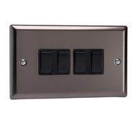 Varilight 4-Gang 2-Way Rocker Light Switch - Classic Pewter With Black Rockers, Xr9B