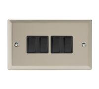 Varilight 4-Gang 2-Way Rocker Light Switch - Classic Satin With Black Rockers, Xn9B