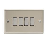 Varilight 4-Gang 2-Way Rocker Light Switch - Classic Satin With Chrome Rockers, Xn9D