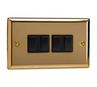 Varilight 4-Gang 2-Way Rocker Light Switch - Classic Victorian Brass With Black Rockers, Xv9B