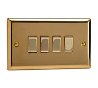 Varilight 4-Gang 2-Way Rocker Light Switch - Classic Victorian Brass With Polished Brass Rockers, Xv9D
