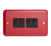 Varilight 4-Gang 10A 1- or 2-Way Rocker Switch (Twin Plate) Pillar Box Red