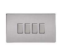 Varilight Screwless 4 Gang 2 Way Switch With Metal Rocker (Double XDS9S) - Brushed Steel - XDS9S