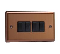 Varilight 4-Gang 2-Way Rocker Light Switch - Urban Brushed Bronze With Black Rockers, Xy9B.bz