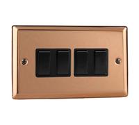 Varilight 4-Gang 2-Way Rocker Light Switch - Urban Polished Copper With Black Rockers, Xy9B.cu