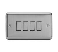 Varilight 4-Gang 2-Way Rocker Light Switch - Value Matt Chrome With Brushed Steel Rockers