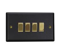 Varilight 4-Gang 10A 1- or 2-Way Rocker Switch (Twin Plate) Matt Black