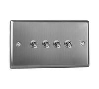 Varilight XTT9 Classic Brushed Steel 4 Gang 10A 1 or 2 Way Toggle Light Switch