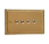 VARILIGHT | Georgian Brass | Classic | 4-Gang 10A 1- or 2-Way Toggle Switch (Twin Plate) | XGT9