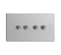 Varilight 4-Gang 10A 1- or 2-Way Toggle Light Switch (Twin Plate) Brushed Steel XDST9S