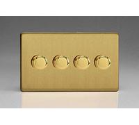 Varilight 4-Gang 2-Way V-Pro Push On/Off Rotary LED Dimmer 4 x 0-120W (Twin Plate) Brushed Brass