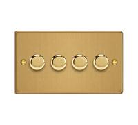 Varilight 4-Gang 2-Way V-Pro Push On/Off Rotary LED Dimmer 4 x 0-120W (Twin Plate) Brushed Brass